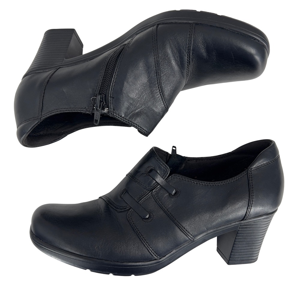Clarks Bendables Womens‎ Ankle Booties Shooties Black Leather Block Heel  9M